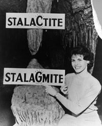 Educational signs in the Luray Caverns in Virginia promote public understanding of the difference between stalactites and stalagmites.