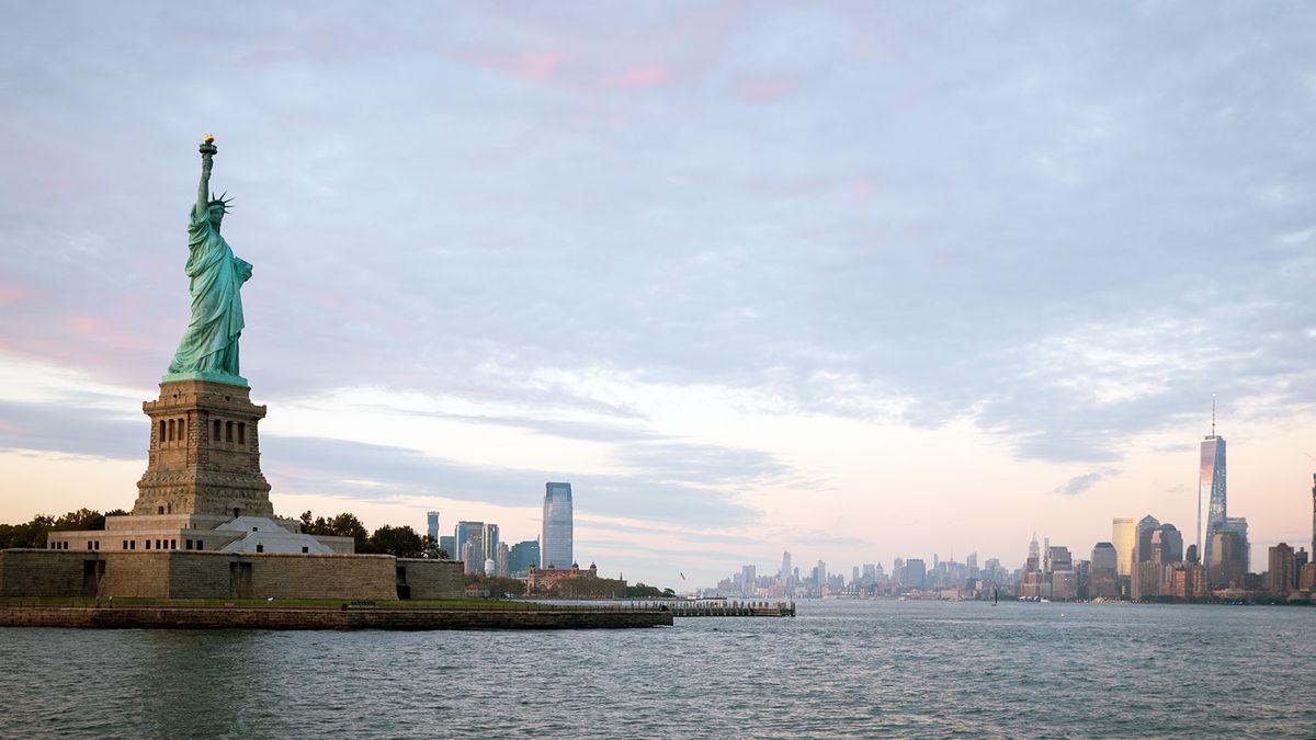 Left: the original Statue of Liberty in New York City. Right: the