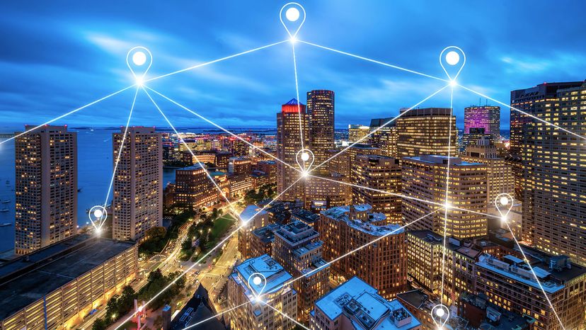 Aerial View of the Network of the Office Building in Boston, Massachusetts, USA.