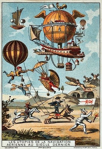 20th century technology poster, steampunk, airship