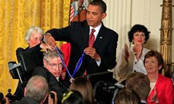 President Obama gives Hawking the Presidential Medal of Freedom in 2009 