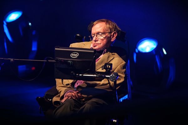 Theoretical physicist Stephen Hawking gives a lecture during the Starmus Festival on the Spanish Canary island of Tenerife.