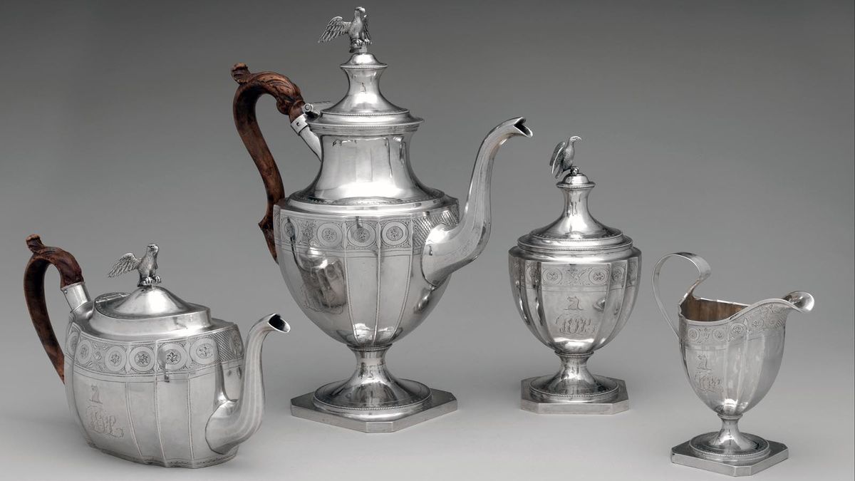 Sterling silver tea hot sale set worth