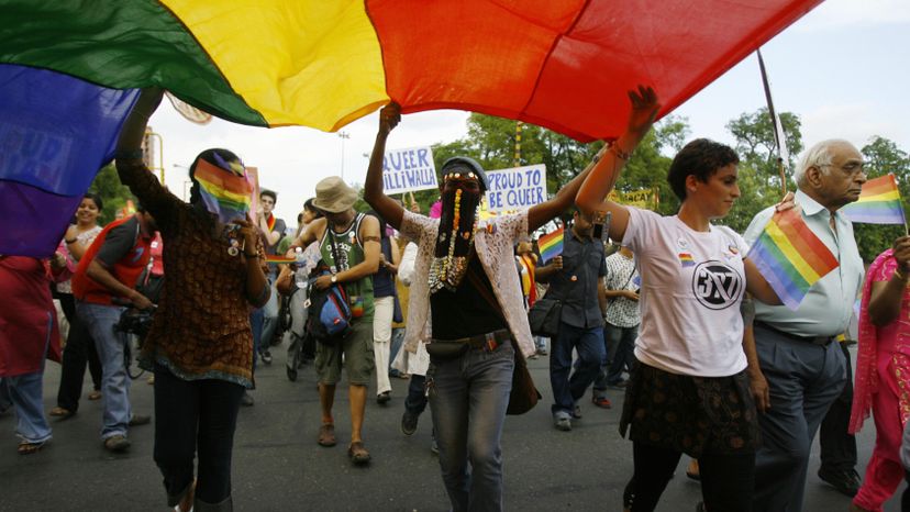 The riots inspired global demonstrations, like this queer pride march in New Delhi in 2009.  MANPREET ROMANA/AFP/Getty Images
