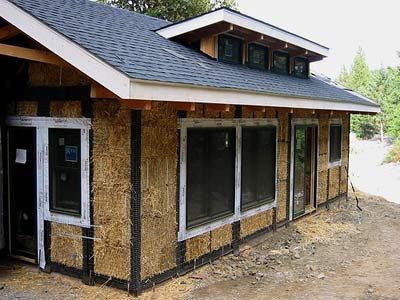 A modern straw bale home before plaster is applied