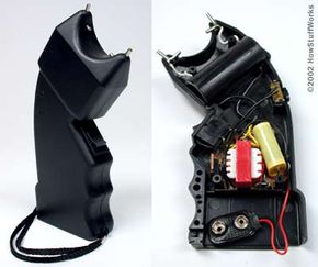 The inside of a basic stun gun. See more pictures of guns and weapons.