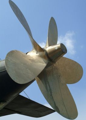 A propeller like this one is what helps to push a submarine through the water.