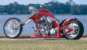 The Suicide Softail chopper's 68-degree rake is particularly steep.