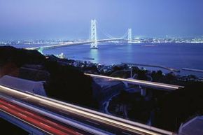The motorway leading to the Akashi Kaikyo Bridge. The bridge transformed a 45-minute ferry ride into a four-minute car trip.