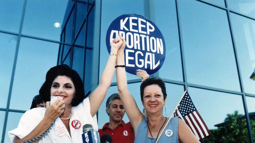 Gloria Allred and Norma McCorvey, pro-choice rally