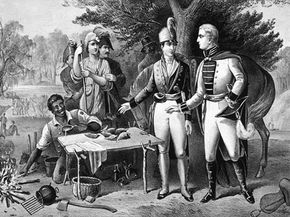 Revolutionary War Image Gallery Francis Marion meeting with a British soldier during the Revolutionary War. See more Revolutionary War pictures.