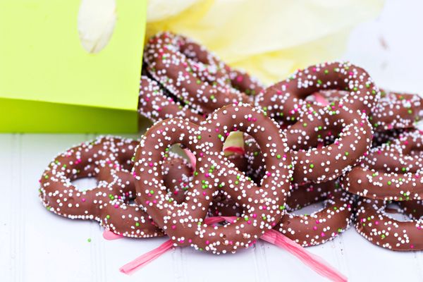 Chocolate-covered pretzels: a favorite snack of sweet/salty aficionados.