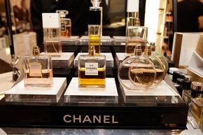 An array of Chanel perfumes at Saks Fifth Ave in Beverly Hills, Calif.