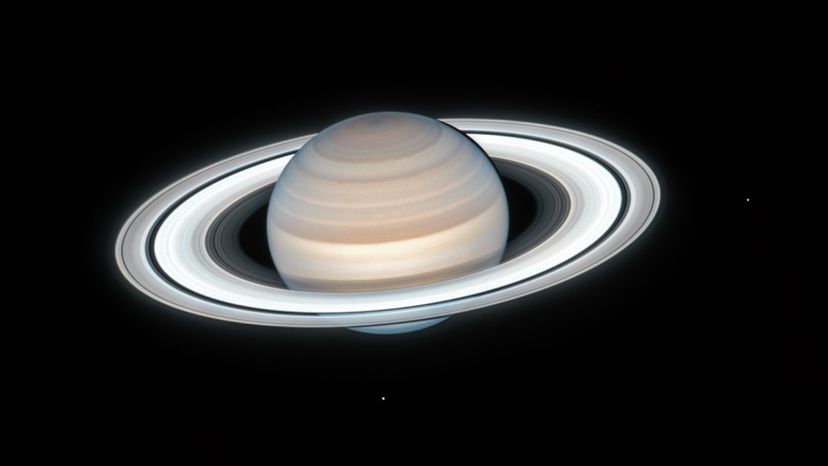 Planet Saturn with two moons