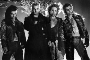 Aww, yeah. Now that's the '80s! Left to right, Billy Wirth, Kiefer Sutherland, Brooke McCarter and Alex Winter in a scene from 1987's &quot;The Lost Boys.&quot;
