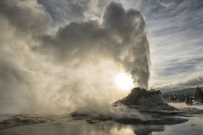 Castle Geyer erupts in the Upper Geyser Basin of Yellowstone National Park.