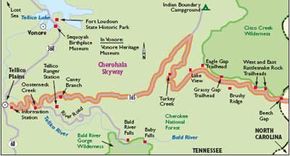 The Cherohala Skyway takes you to mile-high mountain and woodland vistas. This map shows the Tennessee portion of the Skyway.