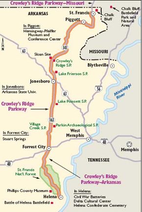 This map will guide you along Crowley's Ridge Parkway.