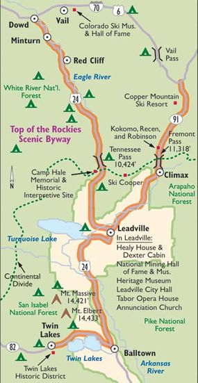 Drive to the highest and some of the most beautiful altitudes in the country following this map of Colorado's Top of the Rockies Scenic Byway.