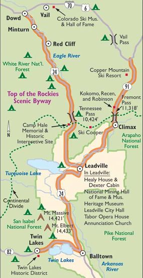 沿着这张科罗拉多州落基山脉之巅风景小道的地图，开车前往该国最高和最美丽的海拔。＂border=