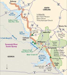 Map of the Savannah River Scenic Byway