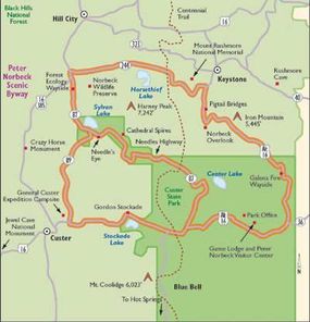 Follow this map of Norbeck Scenic Byway to explore beloved landmarks.