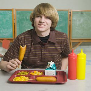 School lunch of corn dogs -- not very healthy.