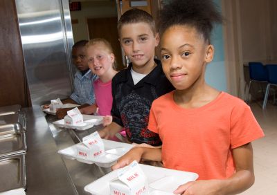 Children in line for lunch at the school cafeteria.