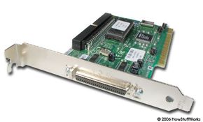 SCSI devices usually connect to a controller card like this one. See more computer hardware pictures.