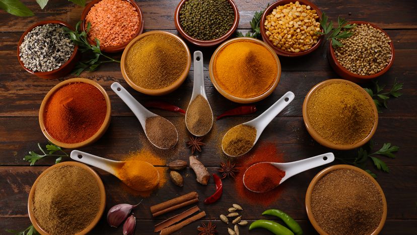 Different herbs and spices on the table.