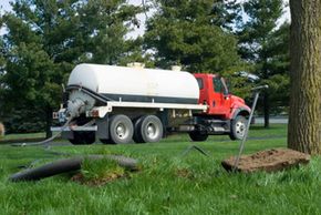 A septic pump truck cleans the scum, sludge and effluent from a septic tank. See more plumbing pictures.