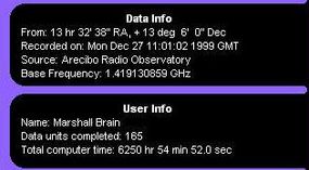 Data/user information portion of the SETI@home screen