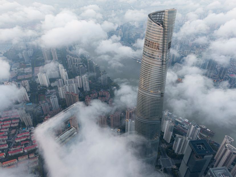 Shanghai Tower above the clouds skyline view in China