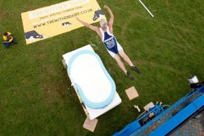 In 2012, Professor Splash made a shallow dive into a pool of milk at the Royal Cornwall Show in Wadebridge, England.