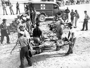 Survivors of the USS Indianapolis en route to a hospital following their rescue