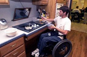 Shepherd Center's Activities of Daily Living Kitchen is a model that demonstrates how a few simple adaptations can make a kitchen wheelchair-accessible. Patients are encouraged to cook a meal or dessert here so they can begin to feel comfortable about working in their kitchens at home.