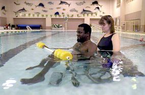 Therapists at Shepherd Center often supplement a patient's rehabilitation program with aquatic therapy, because warm water has been shown to help increase flexibility, decrease pain, relieve muscle spasms and improve circulation.