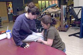 For someone who no longer has feeling or movement below the waist, learning to transfer from a wheelchair to another surface, or even sitting for any length of time, can be very difficult. Therapists help patients with spinal cord injuries rebuild their strength and flexibility and practice the techniques that will allow them to become as independent as possible.
