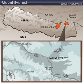 珠穆朗玛峰位于上游的Solukhumbu地区。”border=