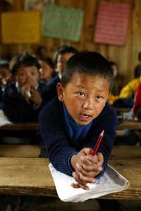 Sherpa children at a school funded by the Himalayan Trust.