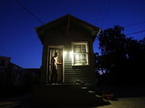 shotgun house at night