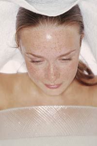 woman steaming face