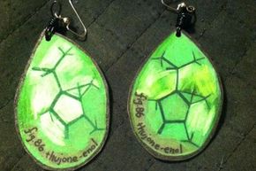 Another example of science and Shrinky Dinks coming together: These earrings represent the chemical compound thujone. 