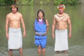 An image of modern Shuar tribespeople.