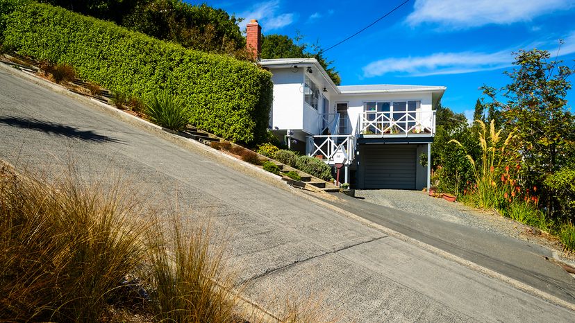 home on a street with an extremely steep incline