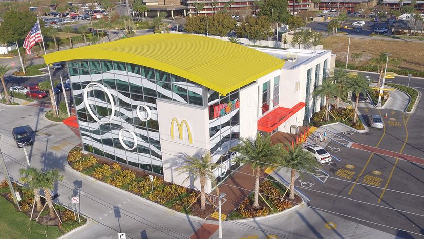 Aerial photo of McDonald's in Orlando, including drive-thru and parking lot