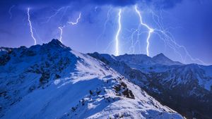 lightning striking snowy mountain peaks
