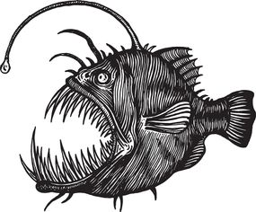 Ink and pencil drawing of a deep sea anglerfish