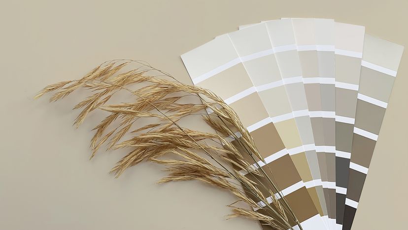 neutral-colored paint chips with a piece of straw