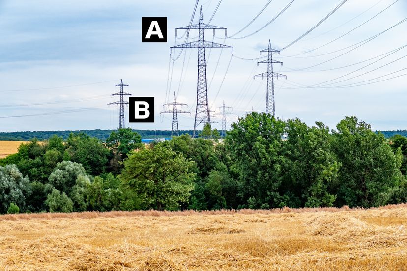 Two power poles at different distances demonstrate the phenomenon of size constancy.
